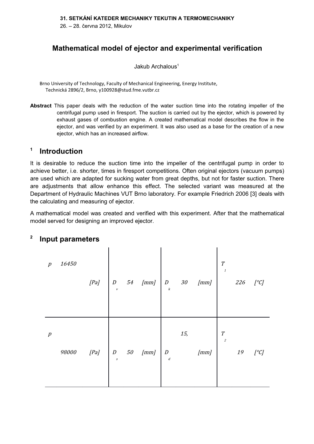 Mathematical Model of Ejector and Experimental Verification