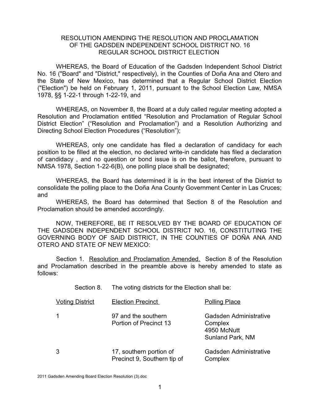 Resolution Amending the Resolution and Proclamation