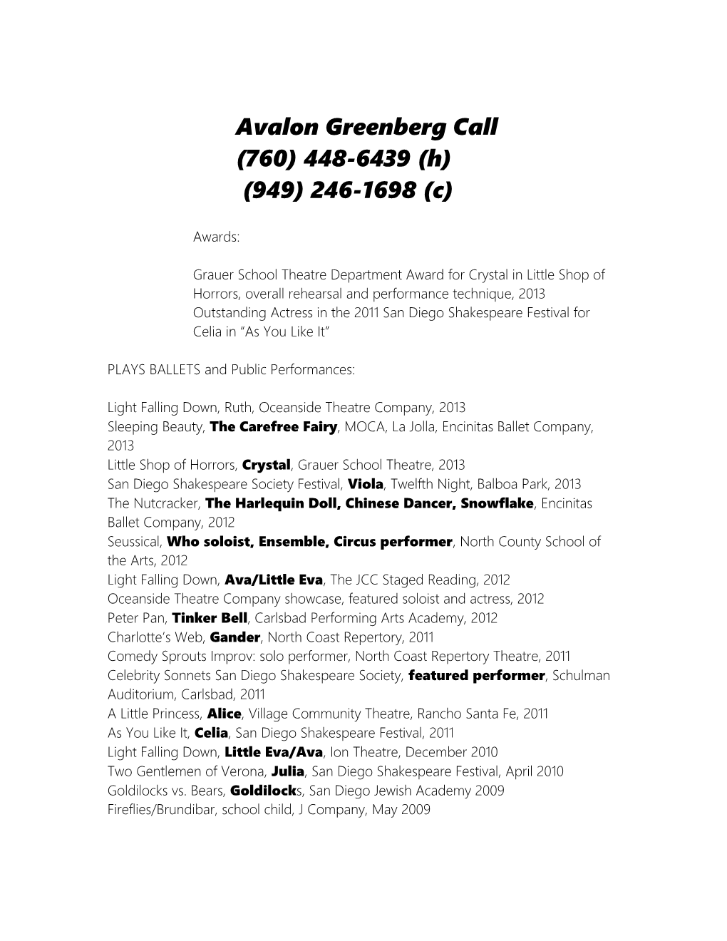 Avalon Greenberg Call