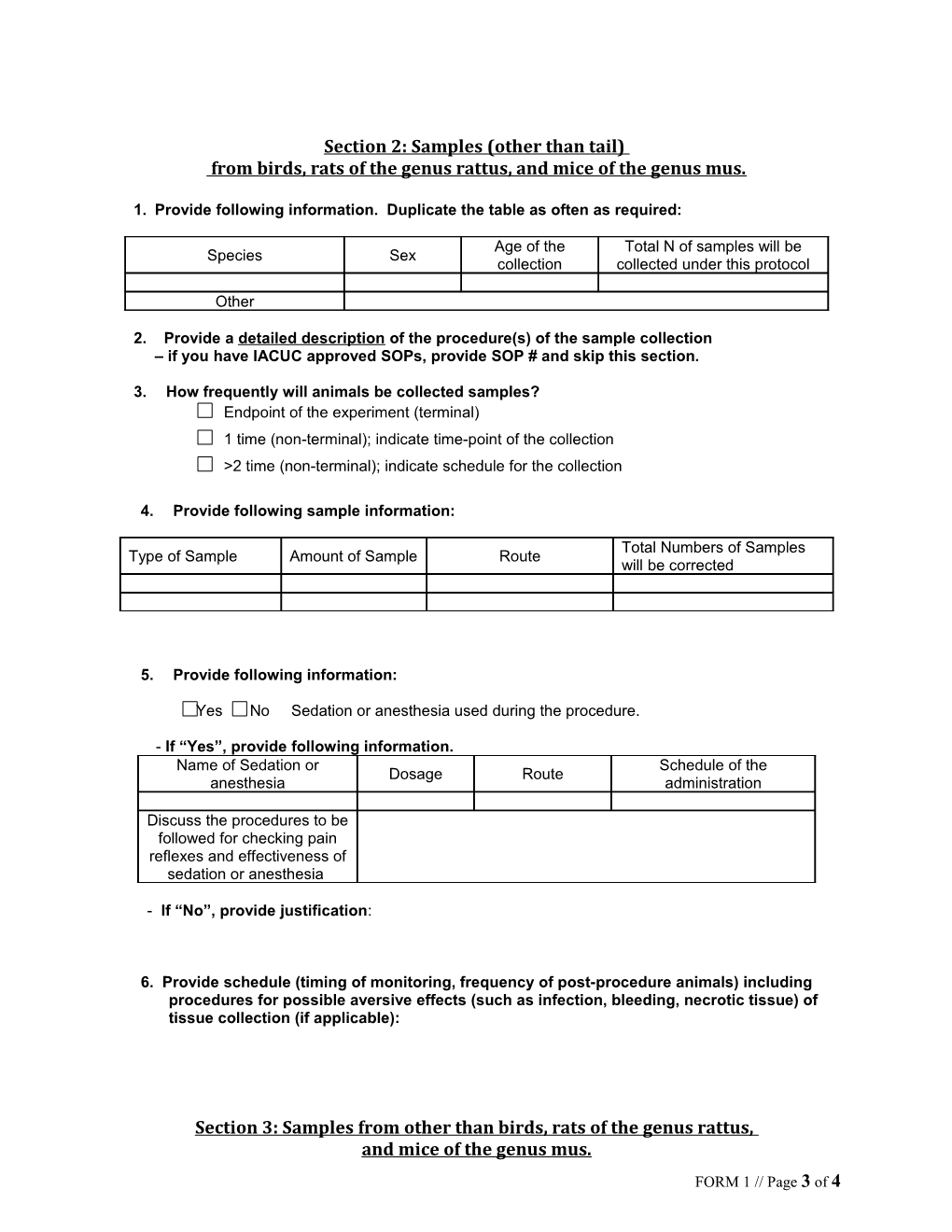 Form 1 Contains Following Sections; Please Complete All Applicable Section(S)