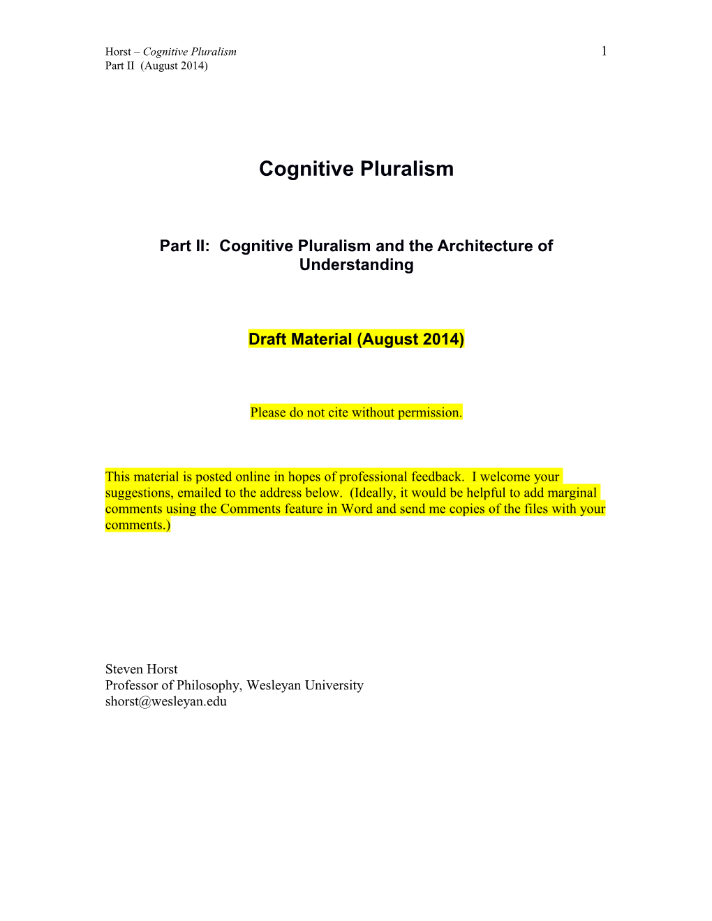 Part II: Cognitive Pluralism and the Architecture of Understanding