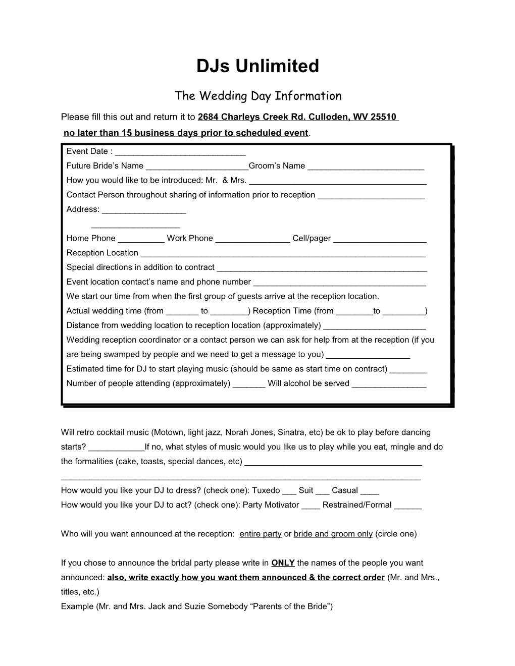 The Wedding Day Information