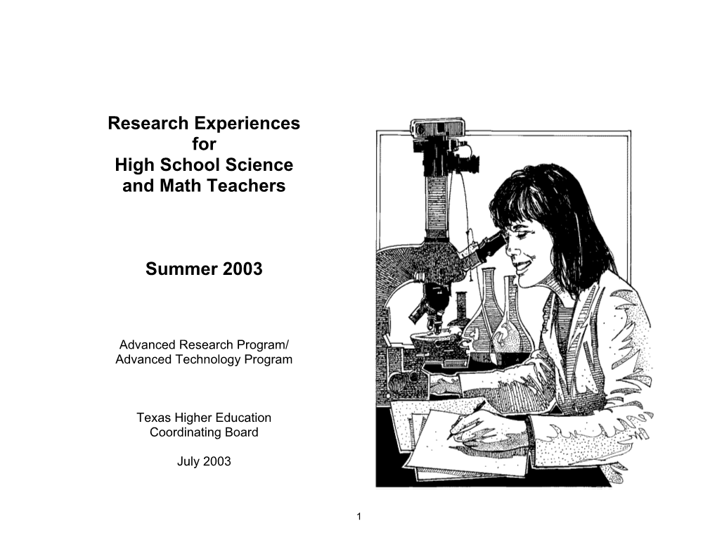 Research Experiences for High School Science and Math Teachers - 2003
