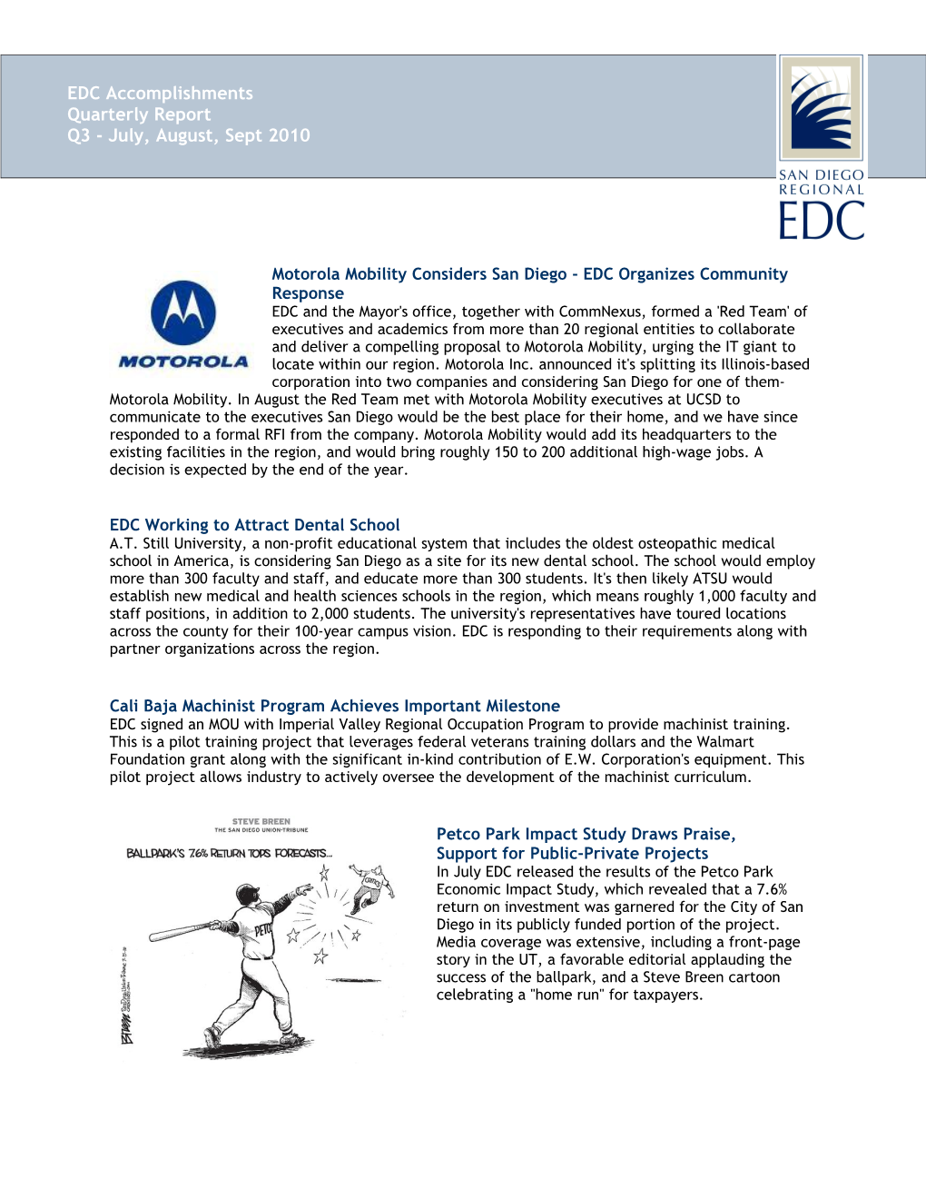 EDC Quarterly Report