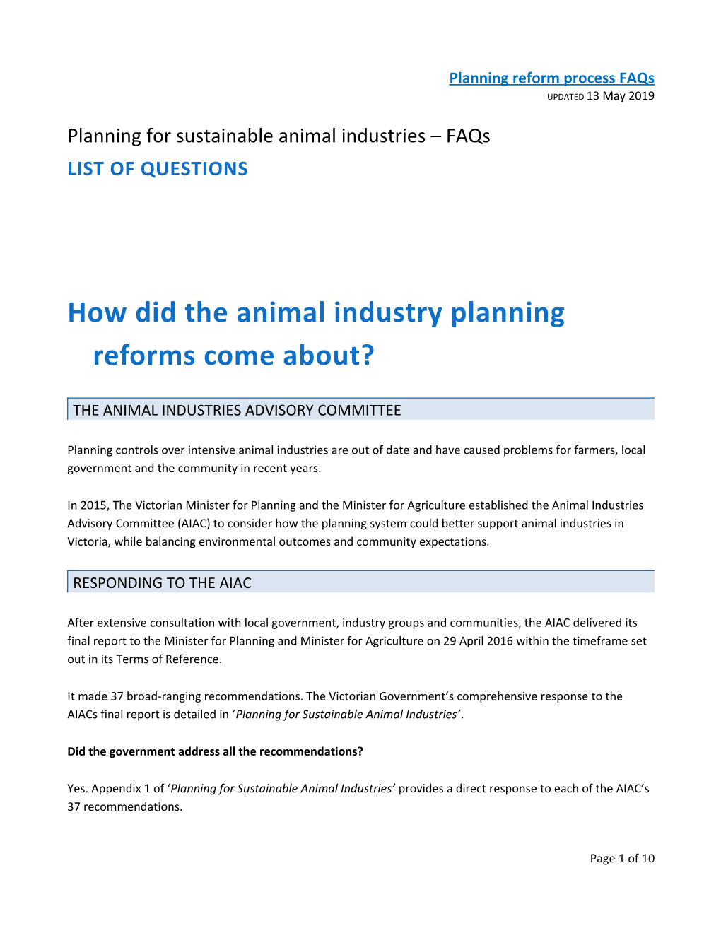 Planning Reform Process Faqs