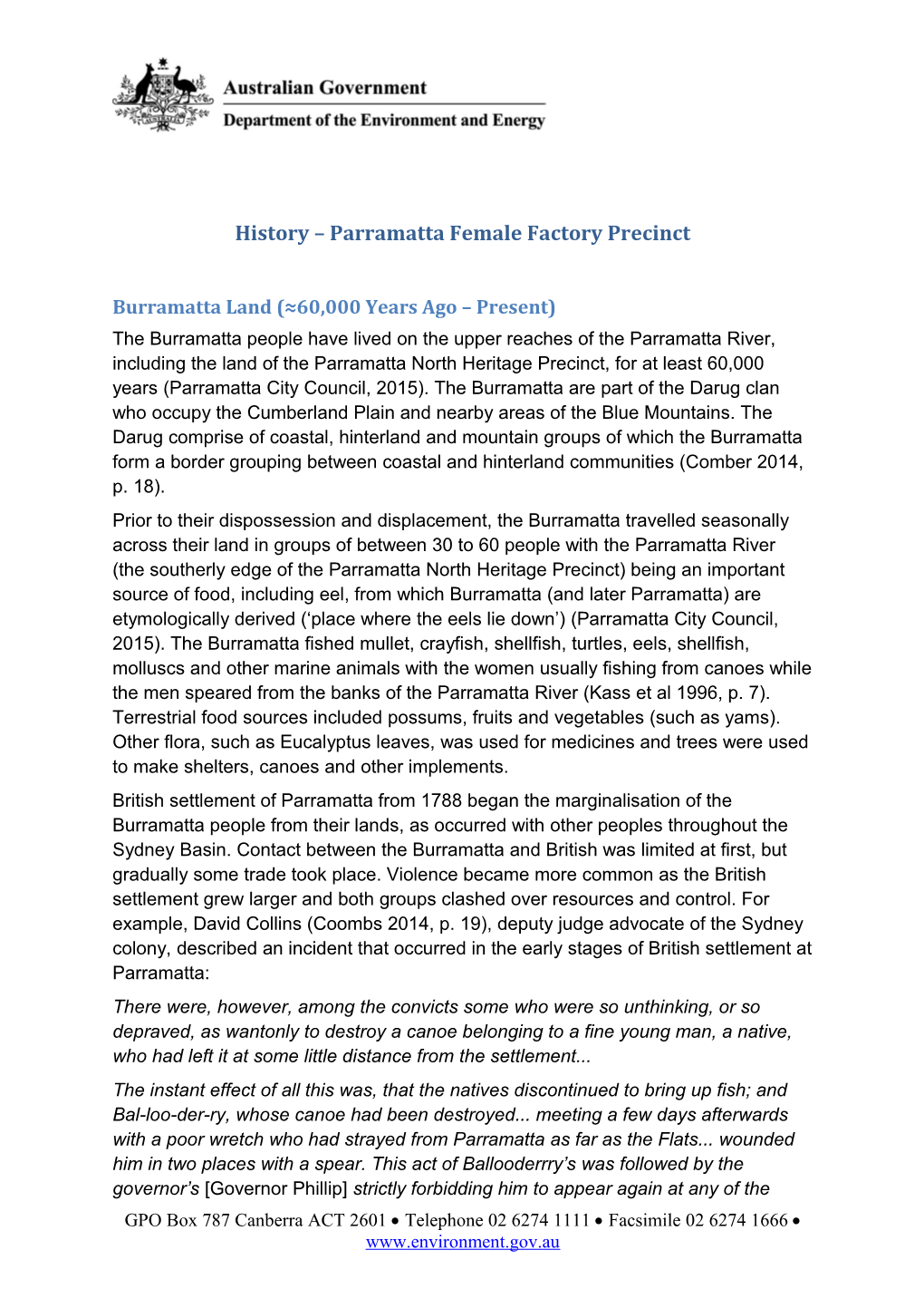 Parramatta Female Factory - Consultation - MHV - Full History