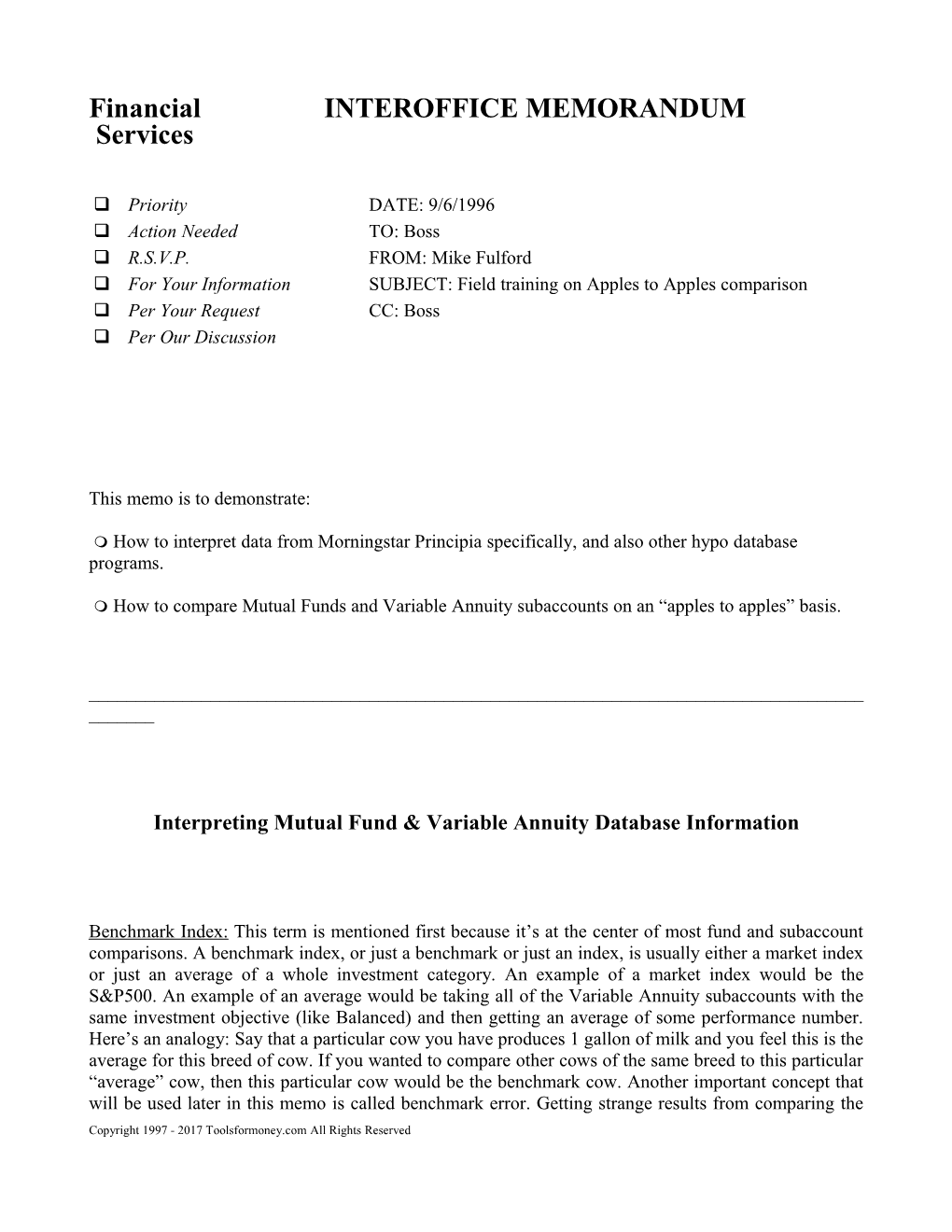 Financial INTEROFFICE MEMORANDUM