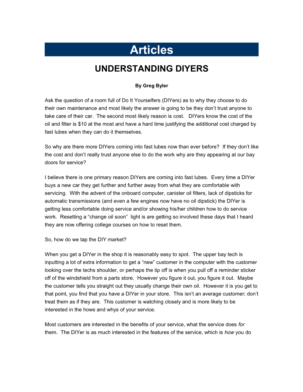 Understanding Diyers