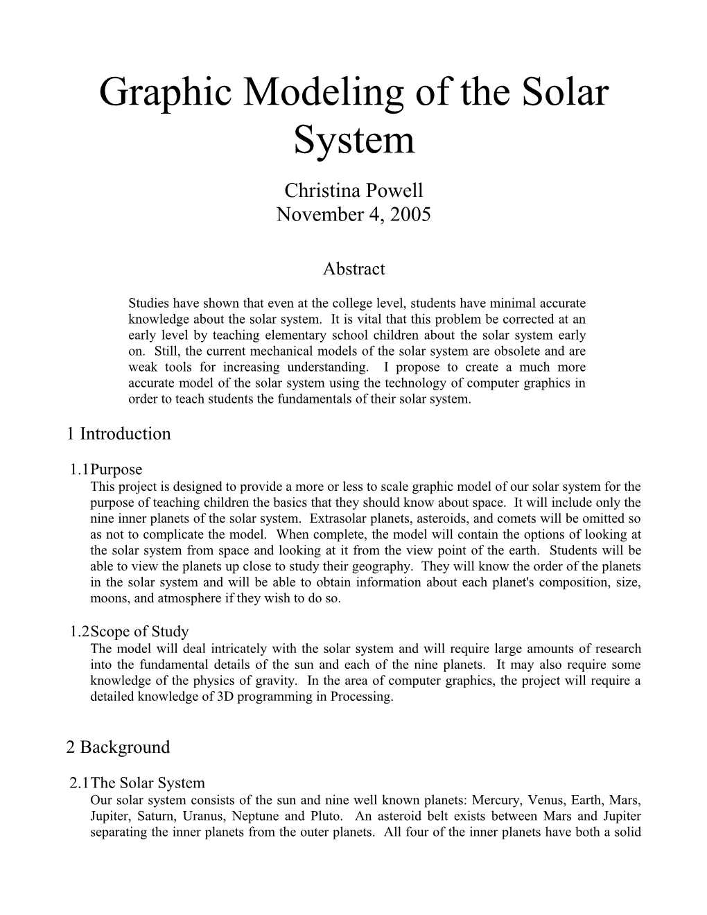 Graphic Modeling of the Solar System