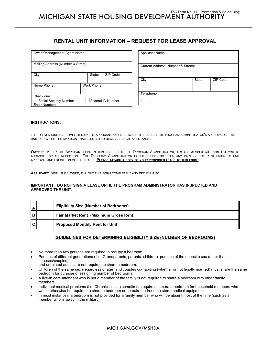 Rental Unit Information Request for Lease Approval