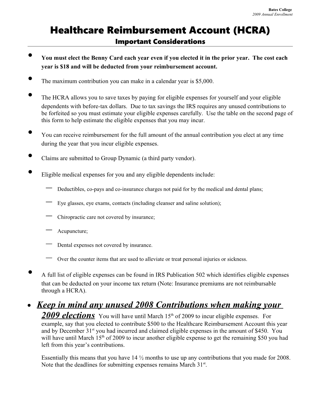 Healthcare Reimbursement Account (HCRA)