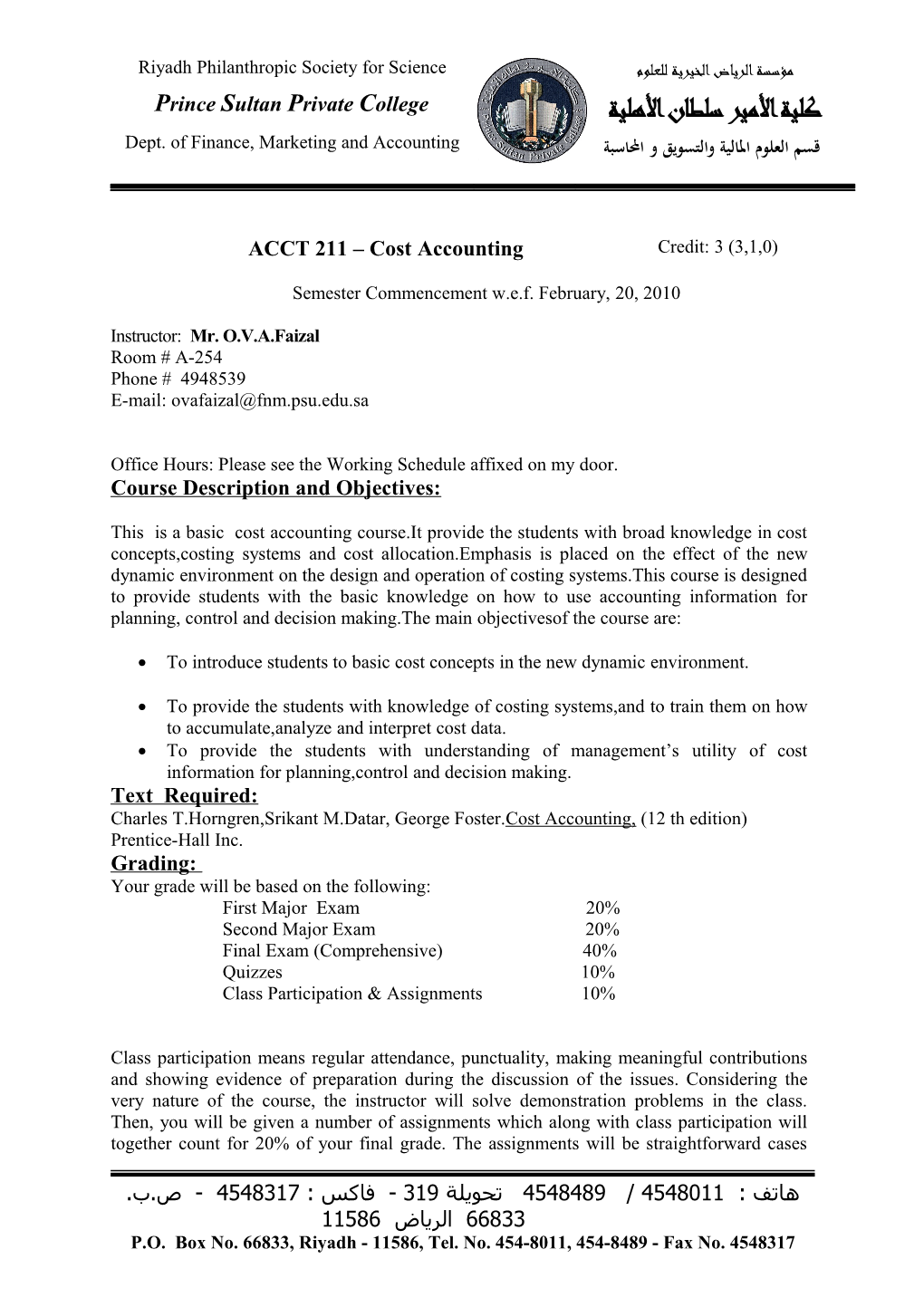 ACCT 211 Cost Accounting