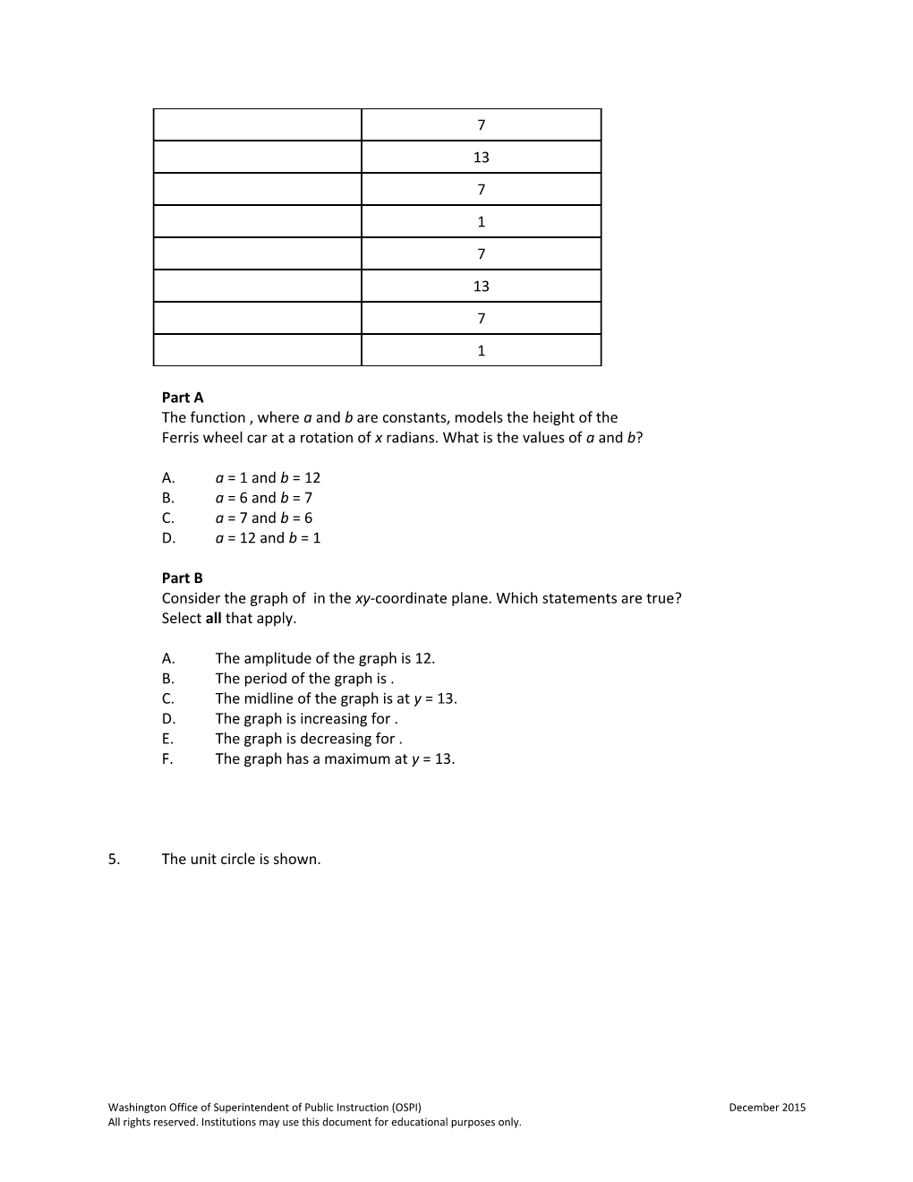 High School Cluster Quiz Trigonometric