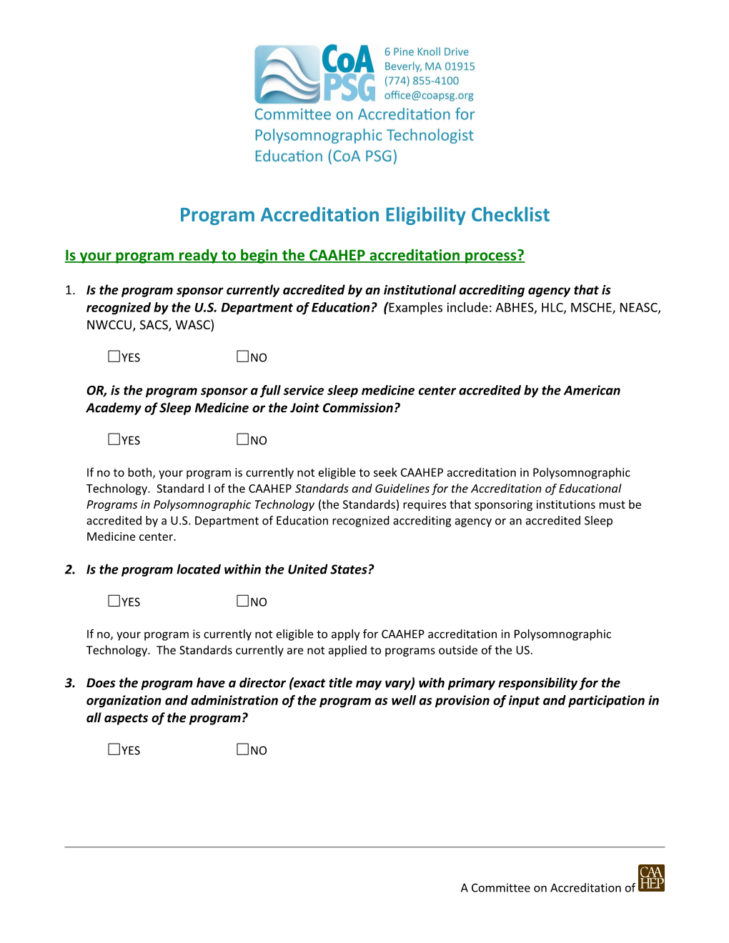 Program Accreditation Eligibility Checklist