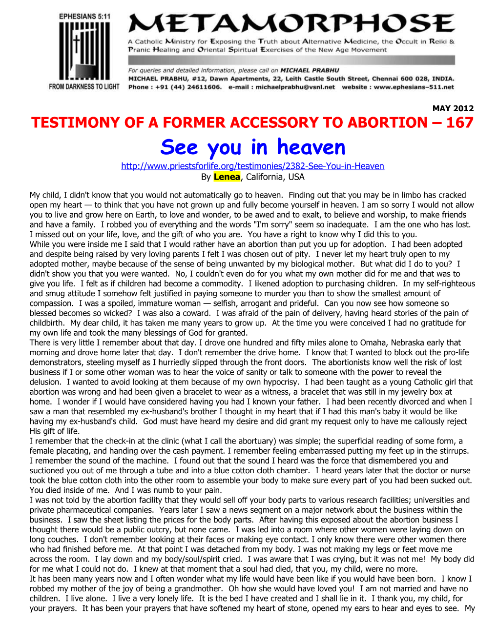 Testimony of a Former Accessory to Abortion 167
