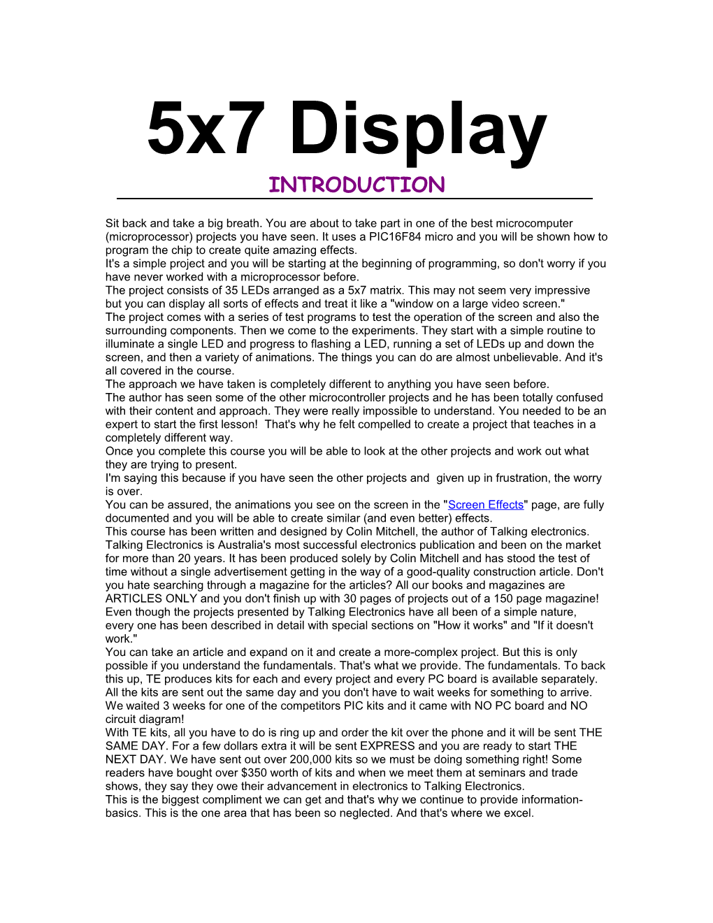 5X7 Display INTRODUCTION