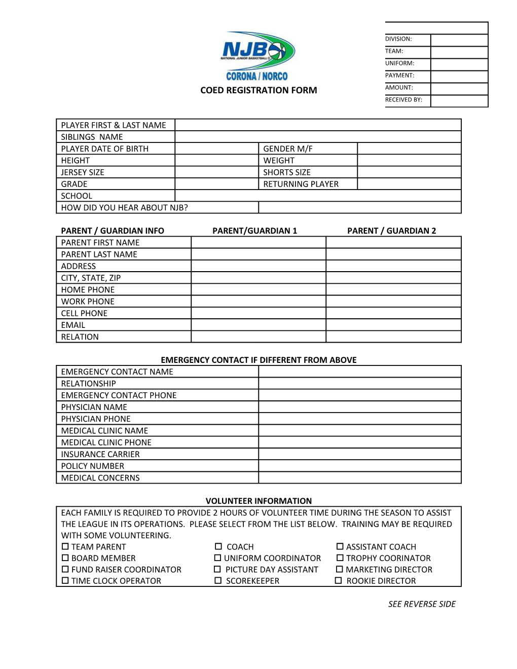 Coed Registration Form