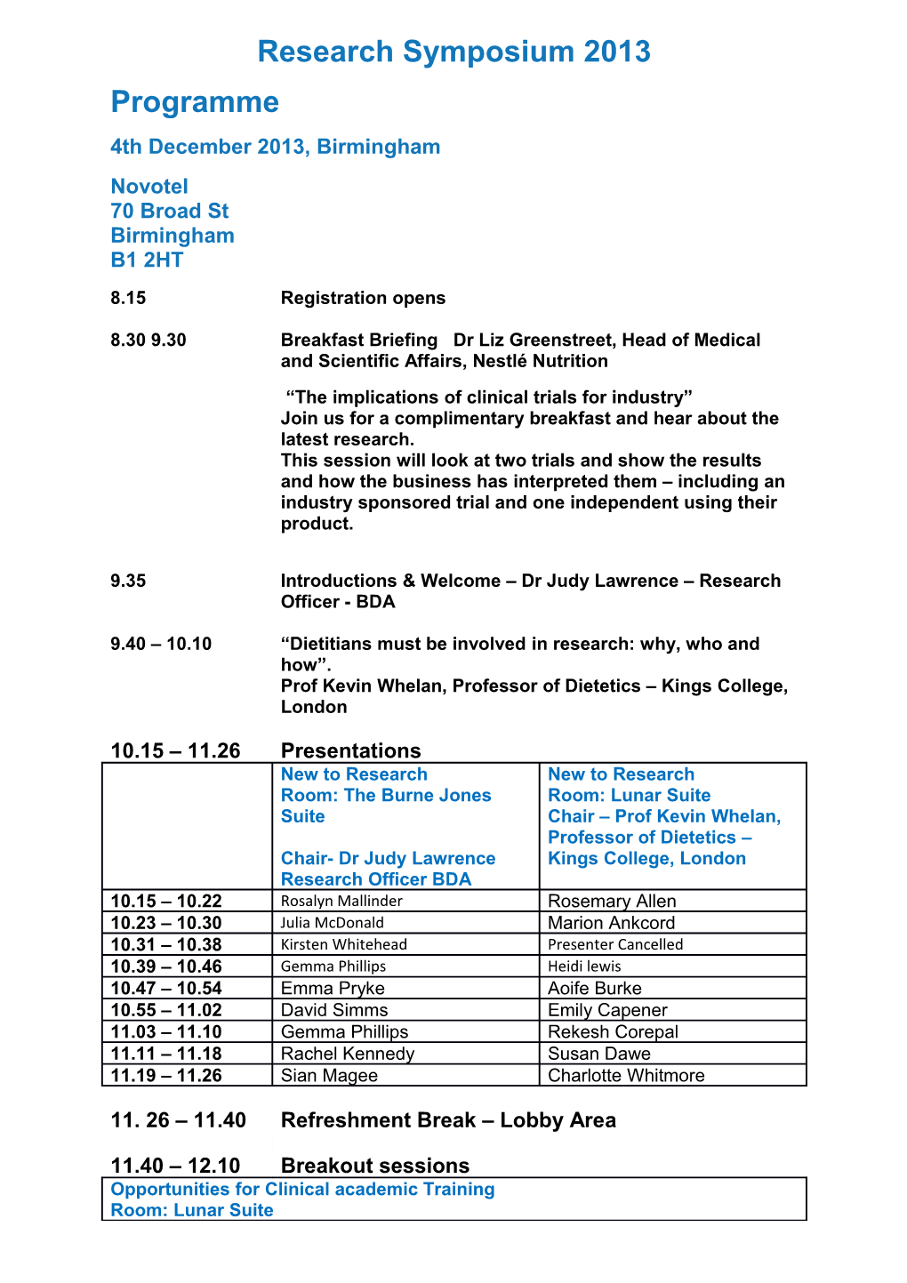Research Symposium Programme