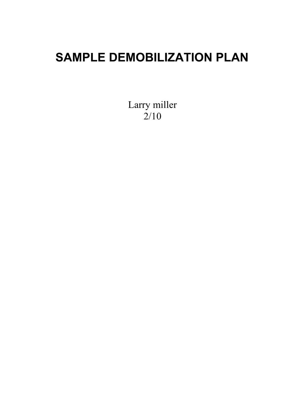 Sample Demobilization Plan