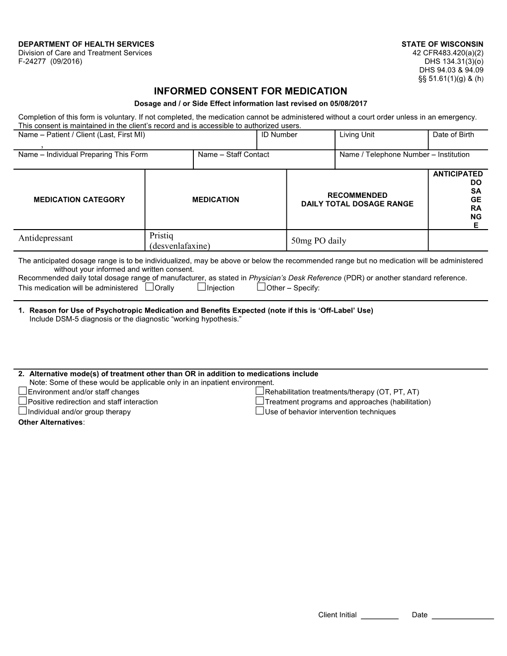 Informed Consent for Medication, Pristiq