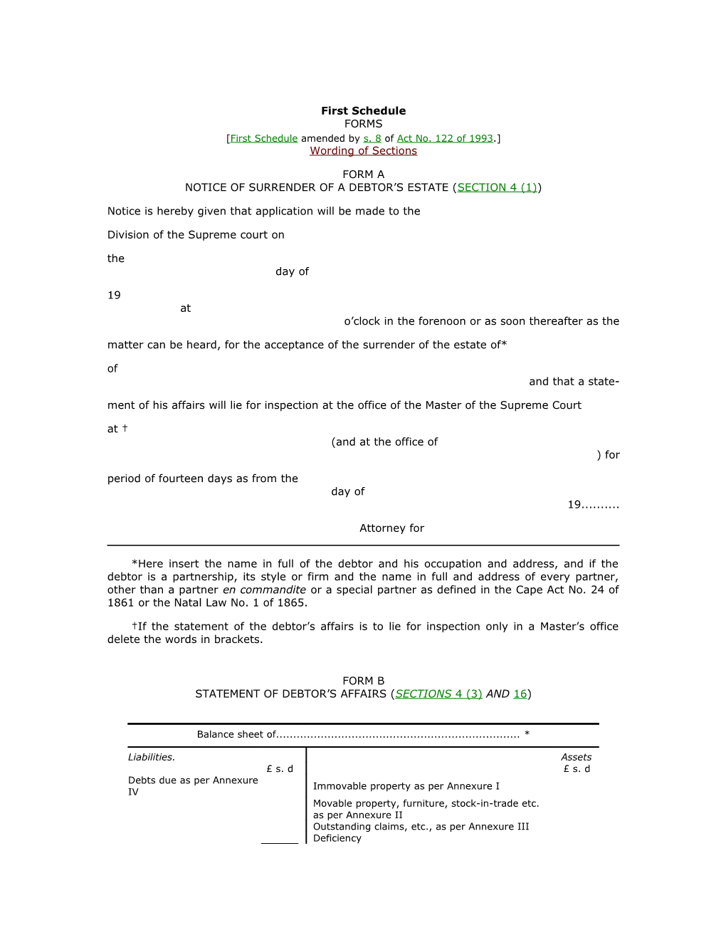 First Schedule Amended by S. 8 of Act No. 122 of 1993