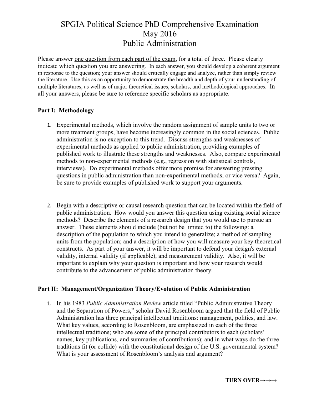 SPGIA Political Science Phd Comprehensive Examination