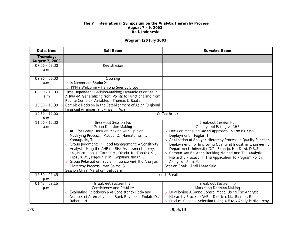 The 7Th International Symposium on the Analytic Hierarchy Process