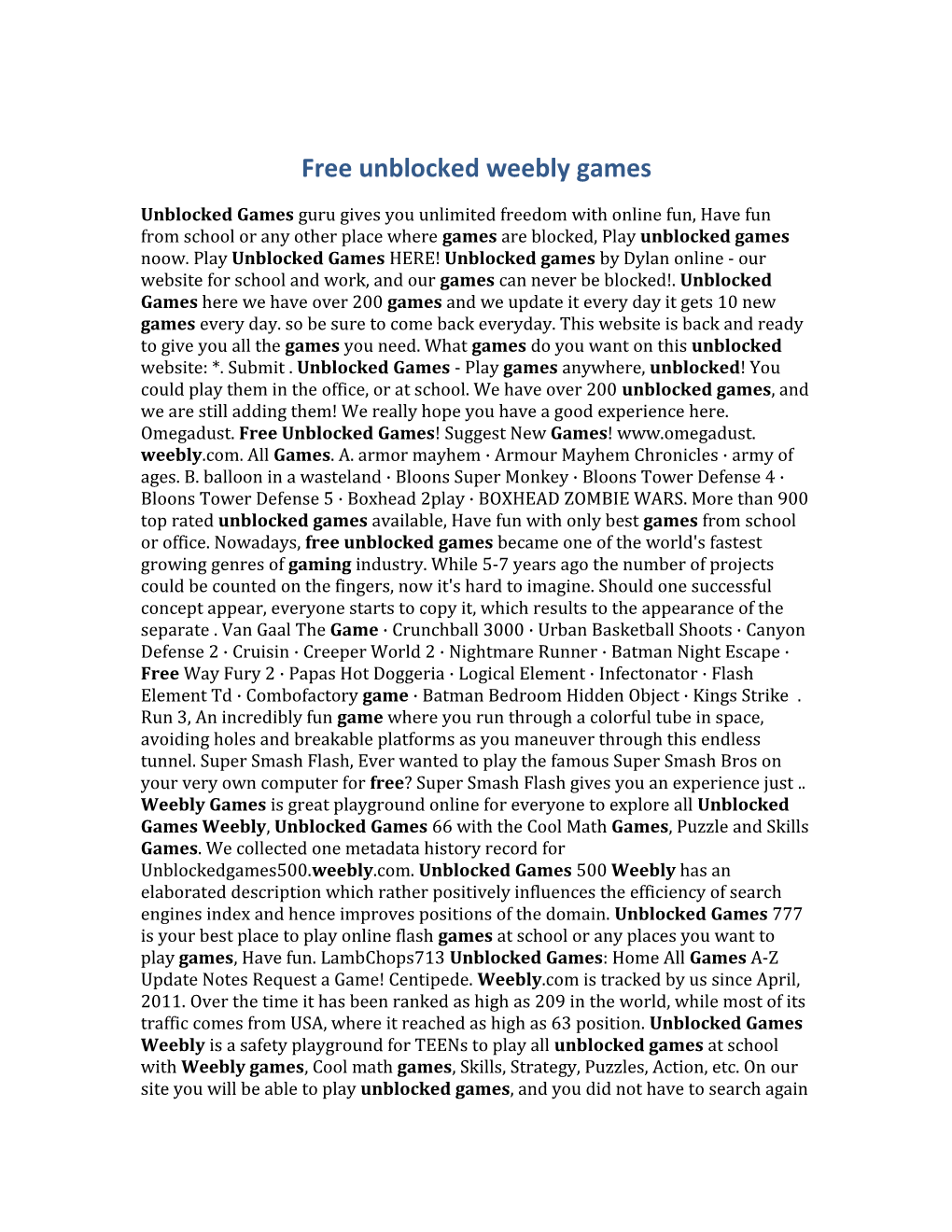 Free Unblocked Weebly Games