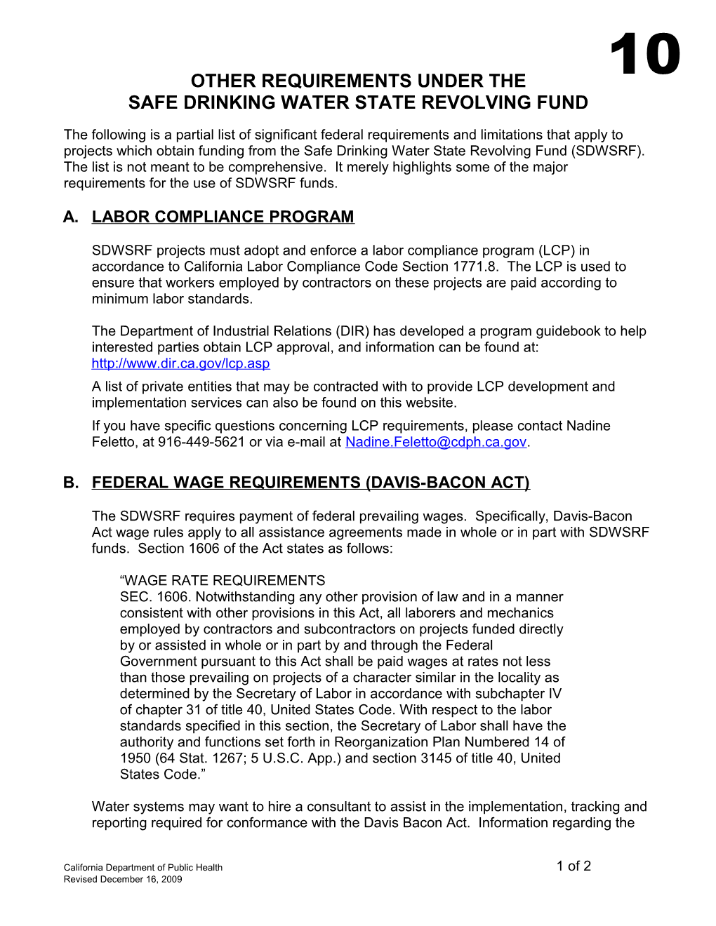 (10) LCP and DB Requirements 12-16-09