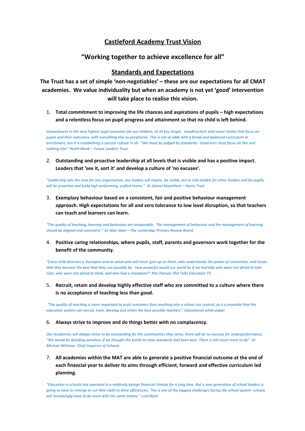 Castleford Academy Trust Vision