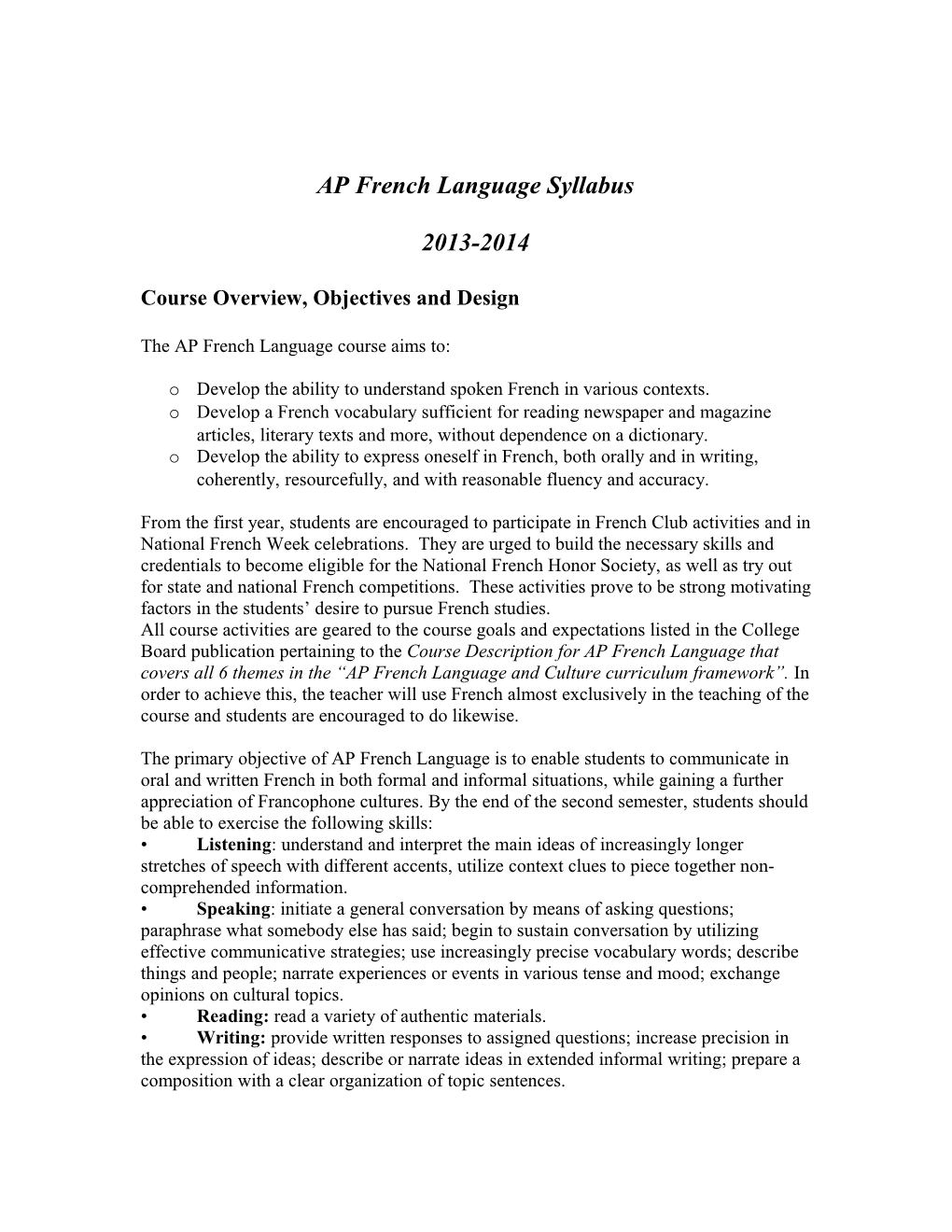 AP French Language Syllabus