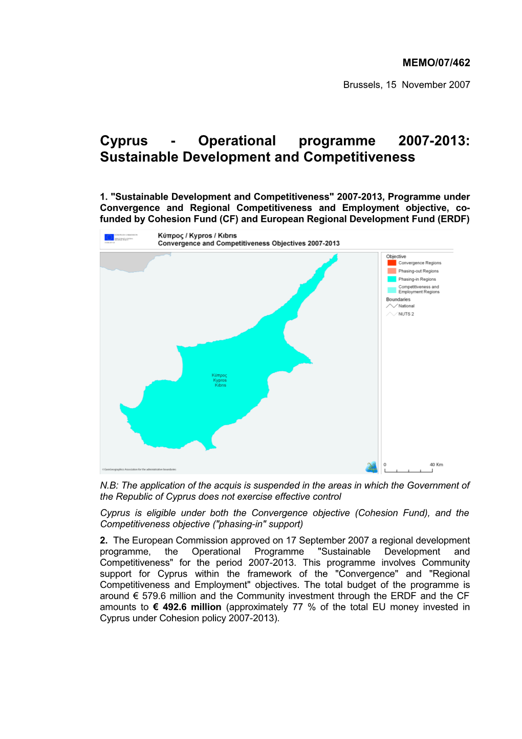 Cyprus - Operational Programme 2007-2013: Sustainable Development and Competitiveness