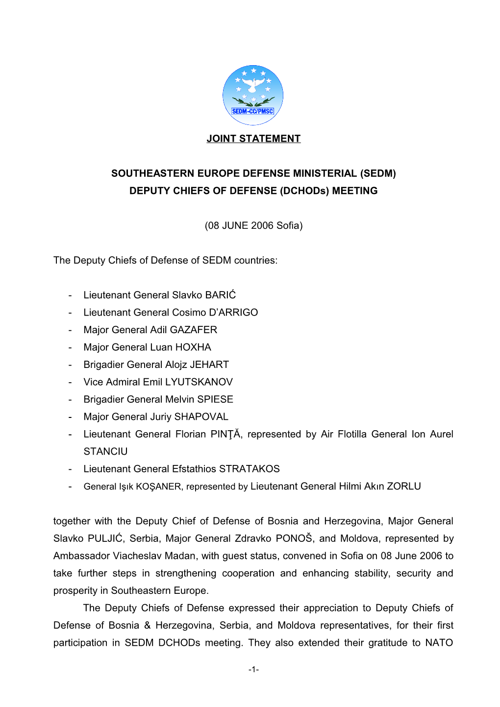 JOINT STATEMENT for DCHOD Sofia