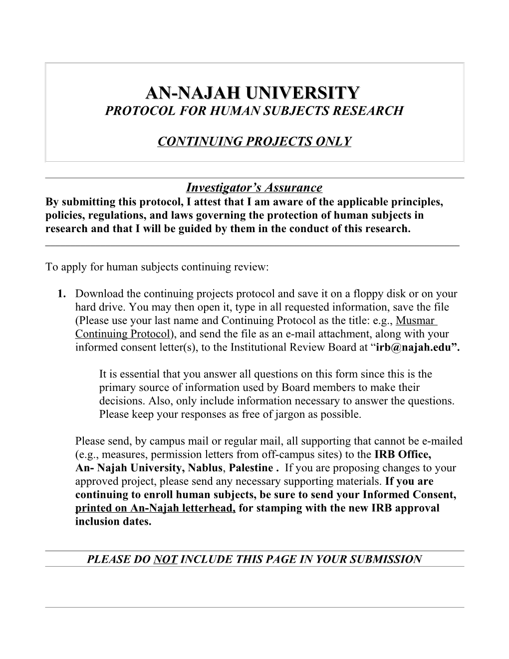 Protocol for Human Subjects Research