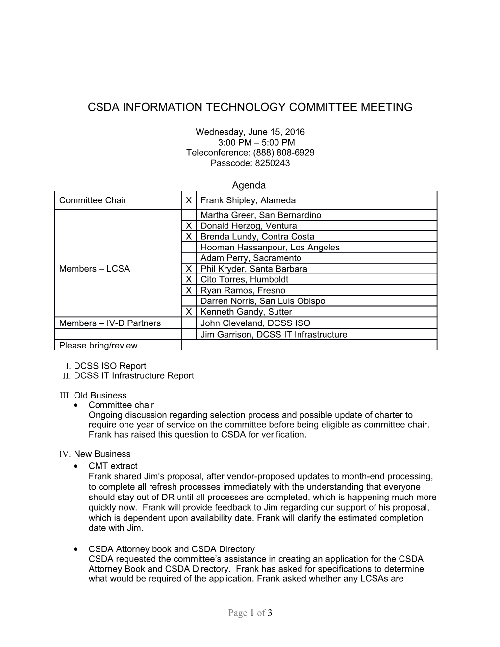 Csda Information Technology Committee Meeting