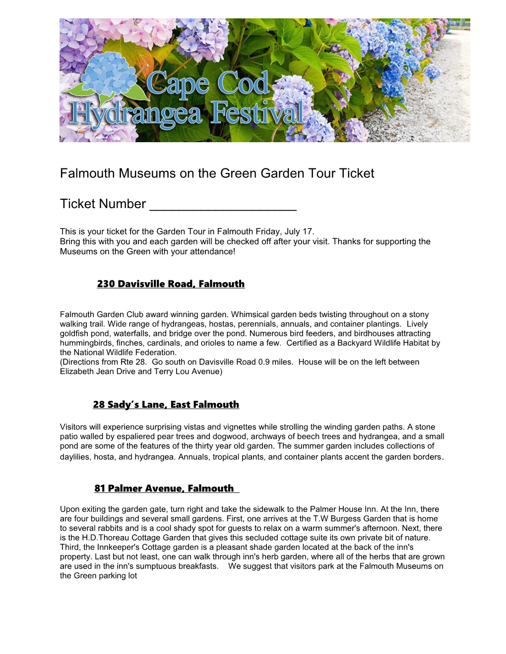 Falmouth Museums on the Greengarden Tour Ticket