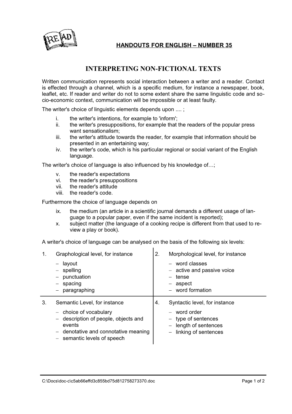 Interpreting Non-Fictional Texts