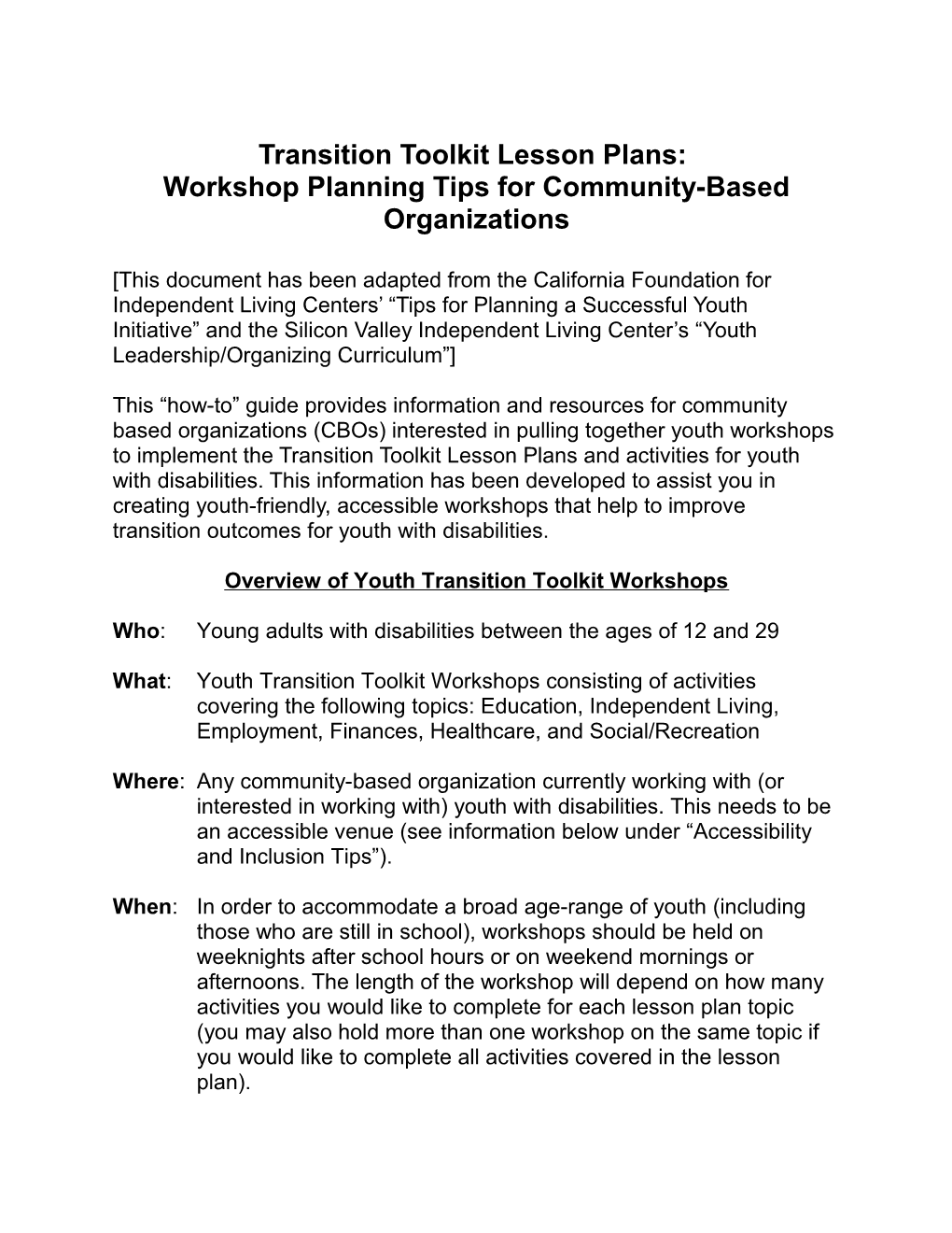 Workshop Planning Tips for Community-Based Organizations