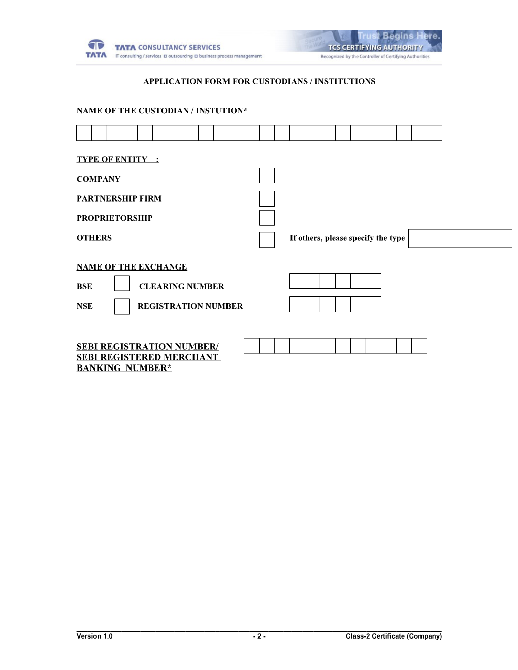 Form for Class-2 COMPANY Type of Cetificate