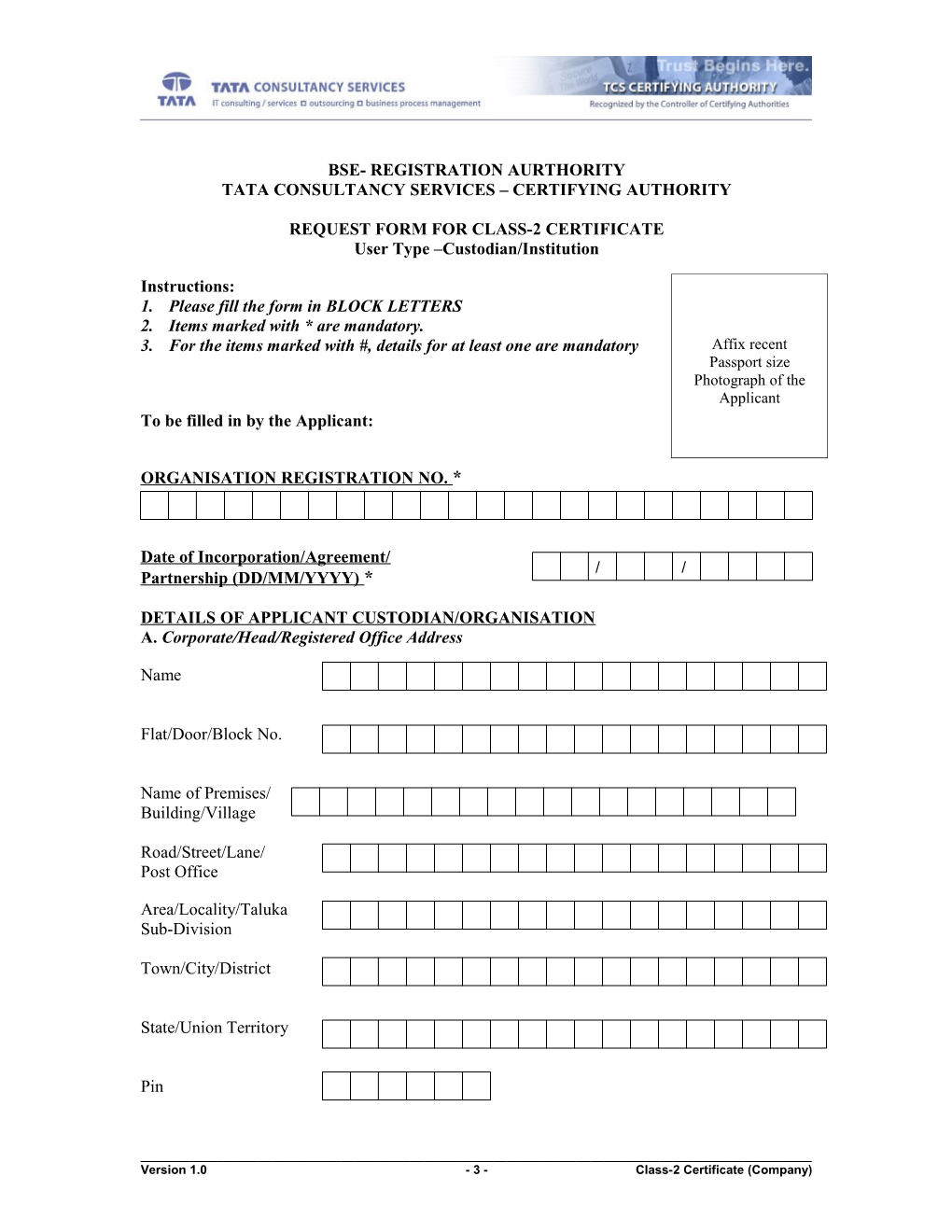Form for Class-2 COMPANY Type of Cetificate