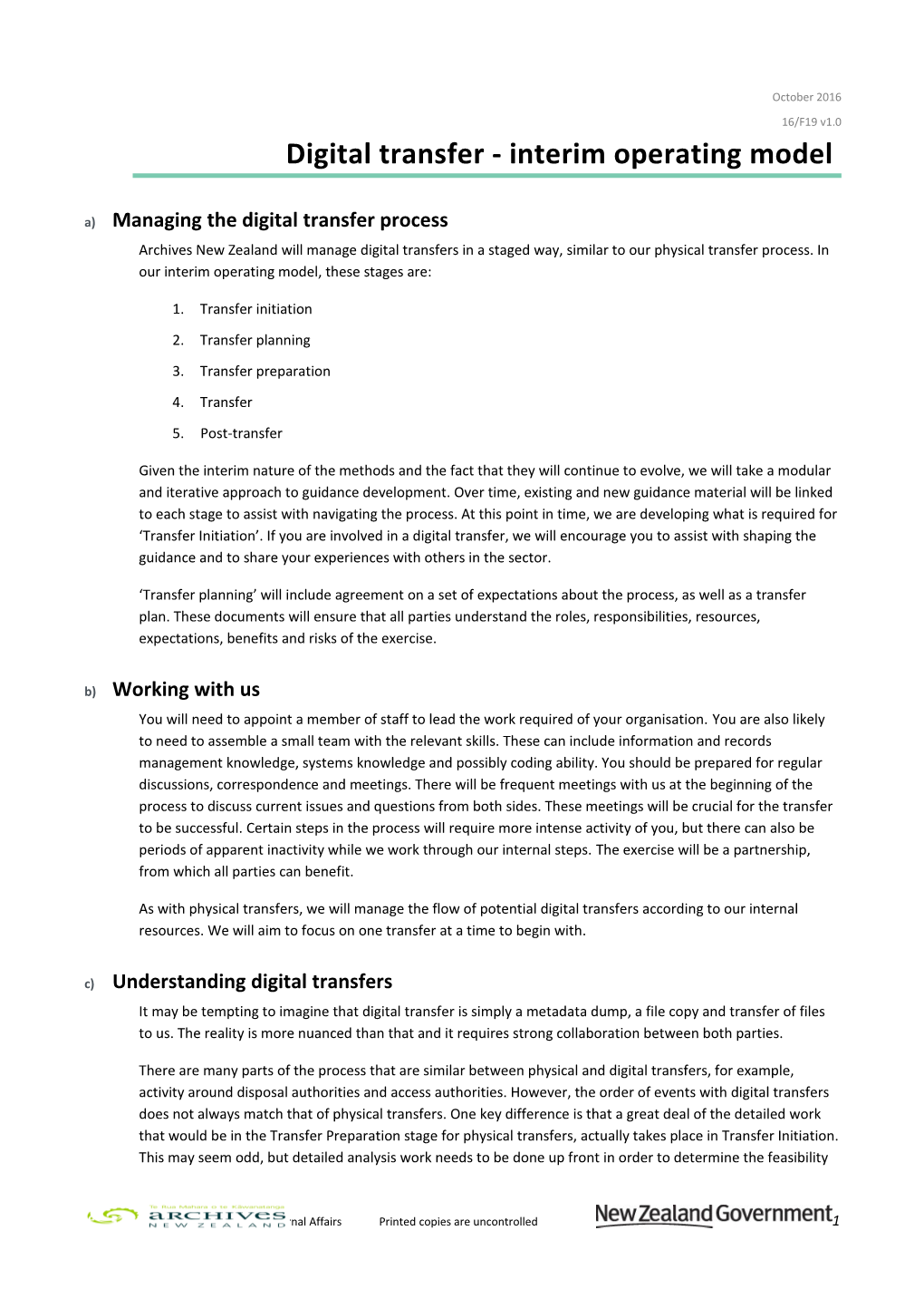 Digital Transfer - Interim Operating Model