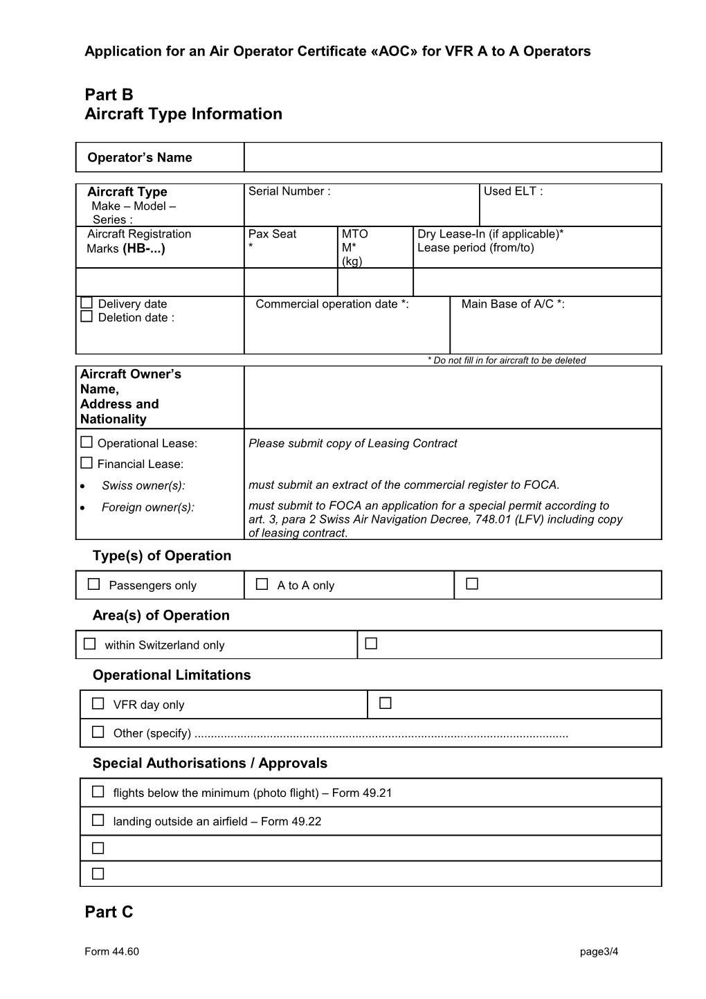 Application for an Air Operator Certificate AOC for VFR a to a Operators