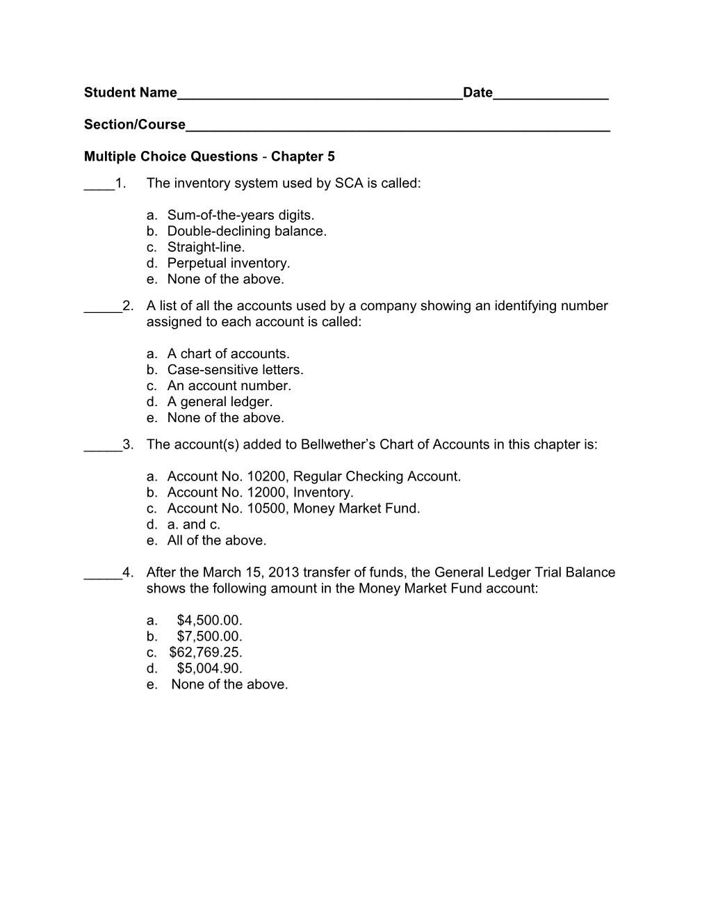 Multiple Choice Questions - Chapter 5