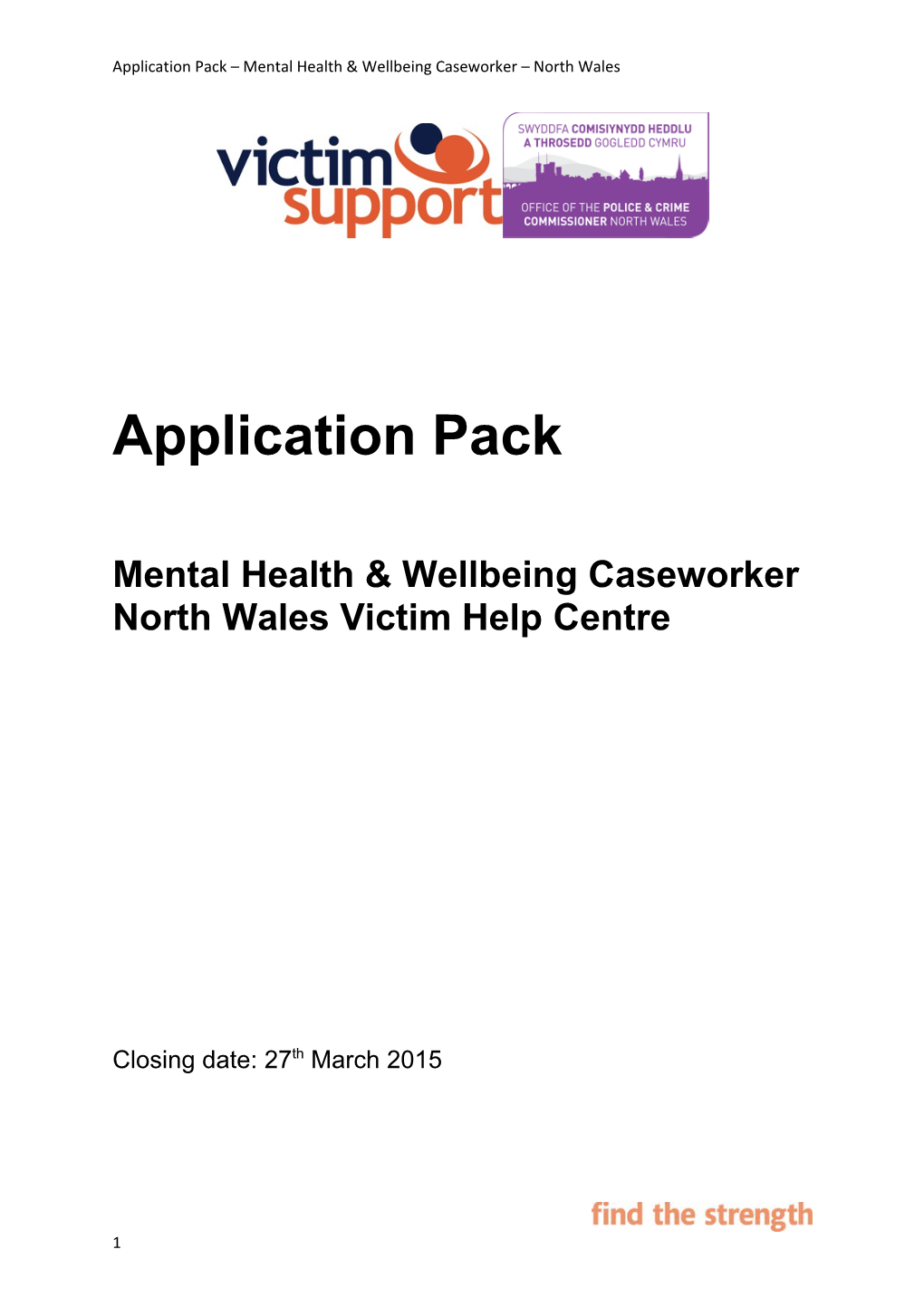 Application Pack Mental Health & Wellbeing Caseworker North Wales