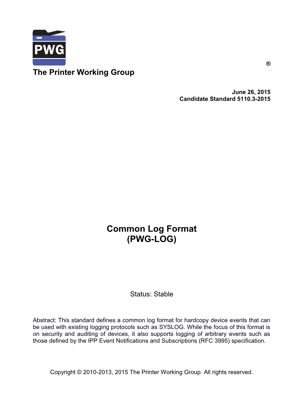 PWG Common Log Format