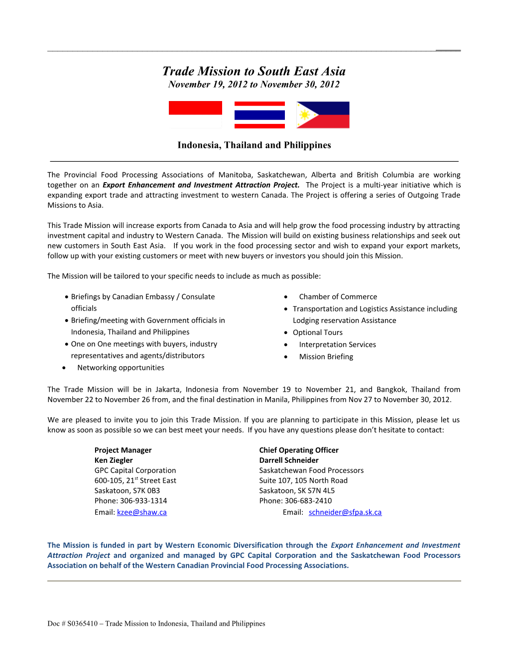 Trade Mission to Indonesia, Thailand and Philippines (S0365410)