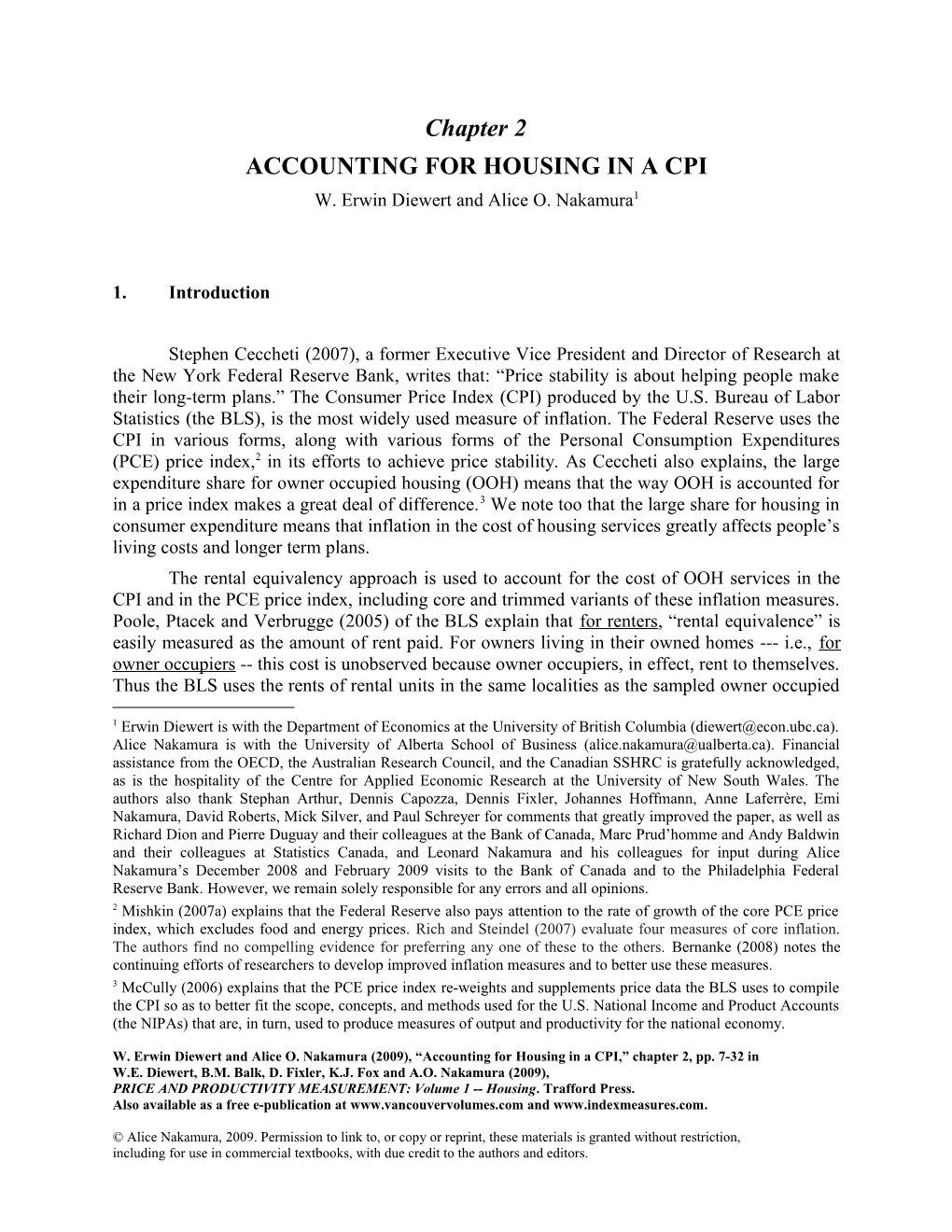 Accounting for Housing in a Cpi