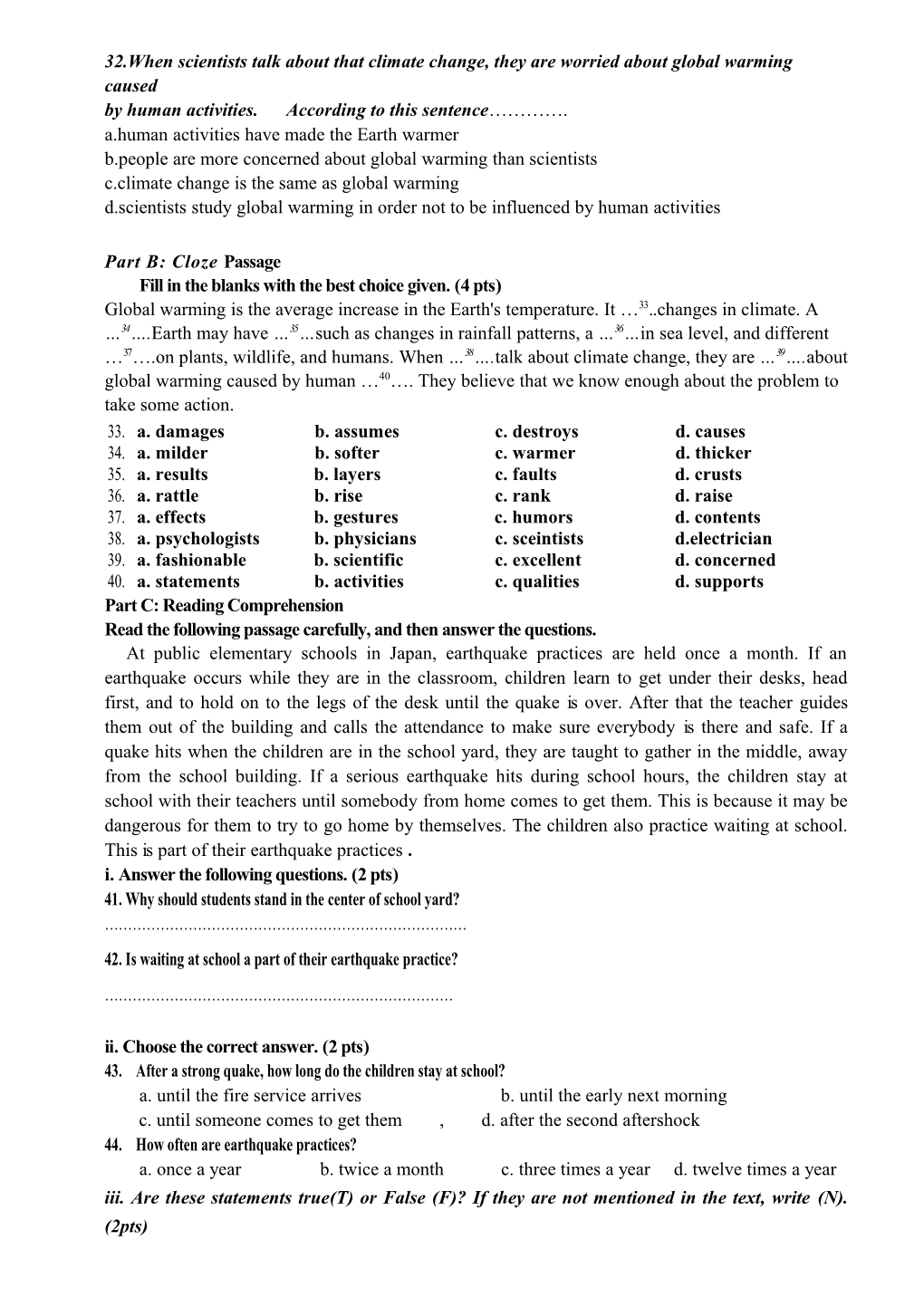 English Test for Pre-University Students in the First Term