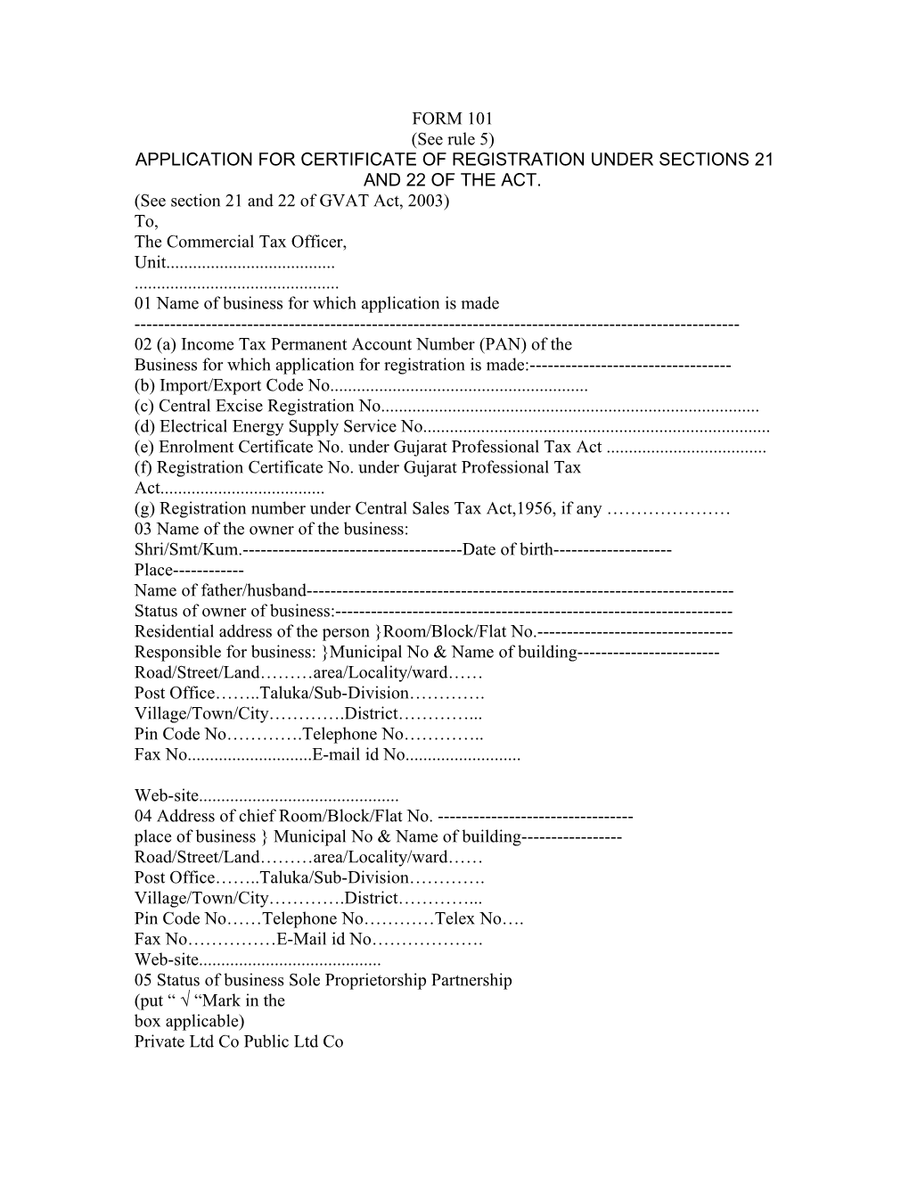 Application for Certificate of Registration Under Sections 21 and 22 of the Act