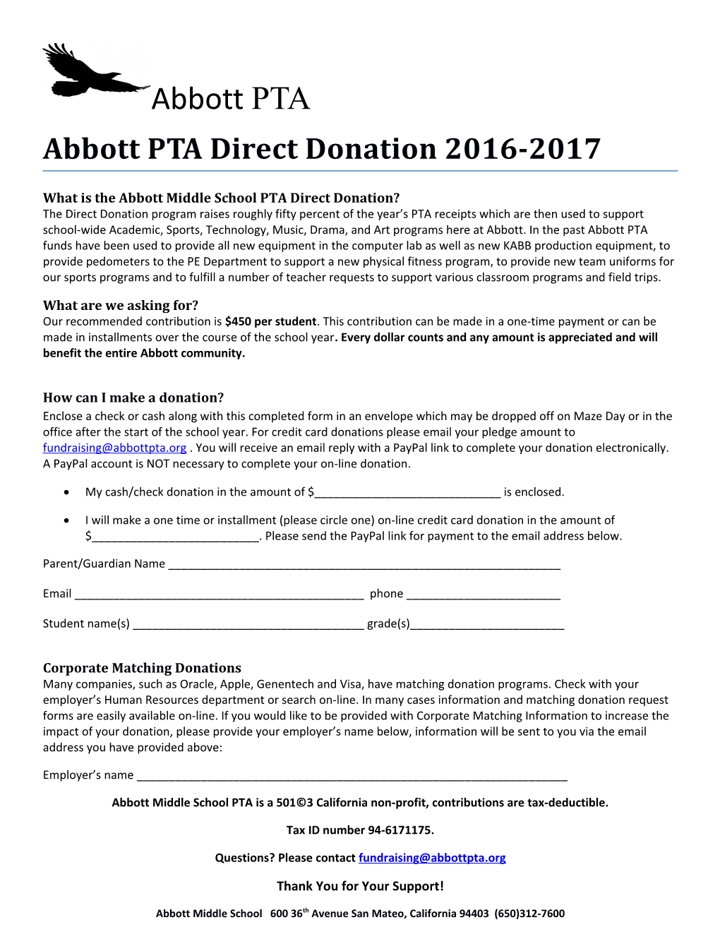 What Is the Abbott Middle School PTA Direct Donation?